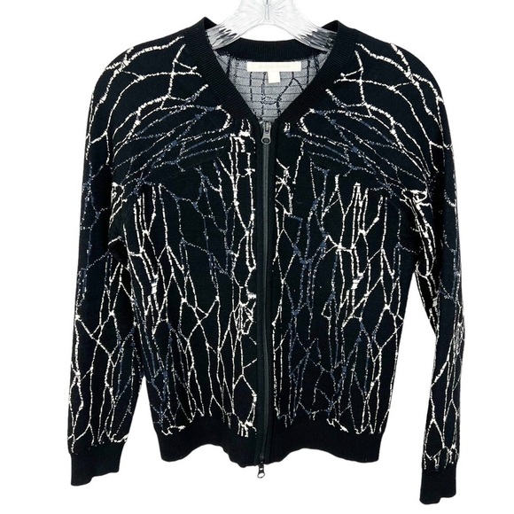 Jonathan Simkhai women’s zip up sweater jacket size S printed black